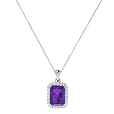 Diana Emerald  Cut Amethyst and Sparkling Diamond Pendant in 18K Gold (0.65ct)