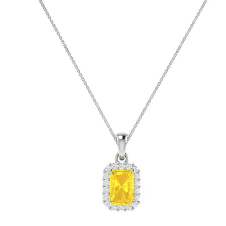 Diana Emerald  Cut Citrine and Flashing Diamond Pendant in 18K Gold (0.2ct)