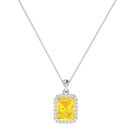 Diana Emerald  Cut Citrine and Flashing Diamond Pendant in 18K Gold (0.65ct)