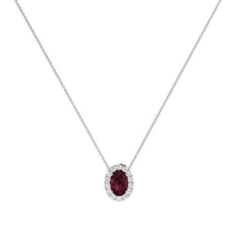 Diana Oval Garnet and Shimmering Diamond Necklace in 18K Gold (1.3ct)