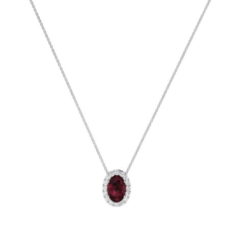 Diana Oval Garnet and Shimmering Diamond Necklace in 18K Gold (0.25ct)