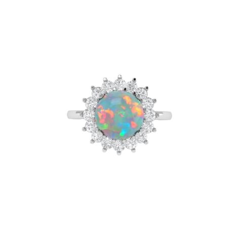 Diana Round Opal and Gleaming Diamond Ring in 18K Gold (0.83ct)