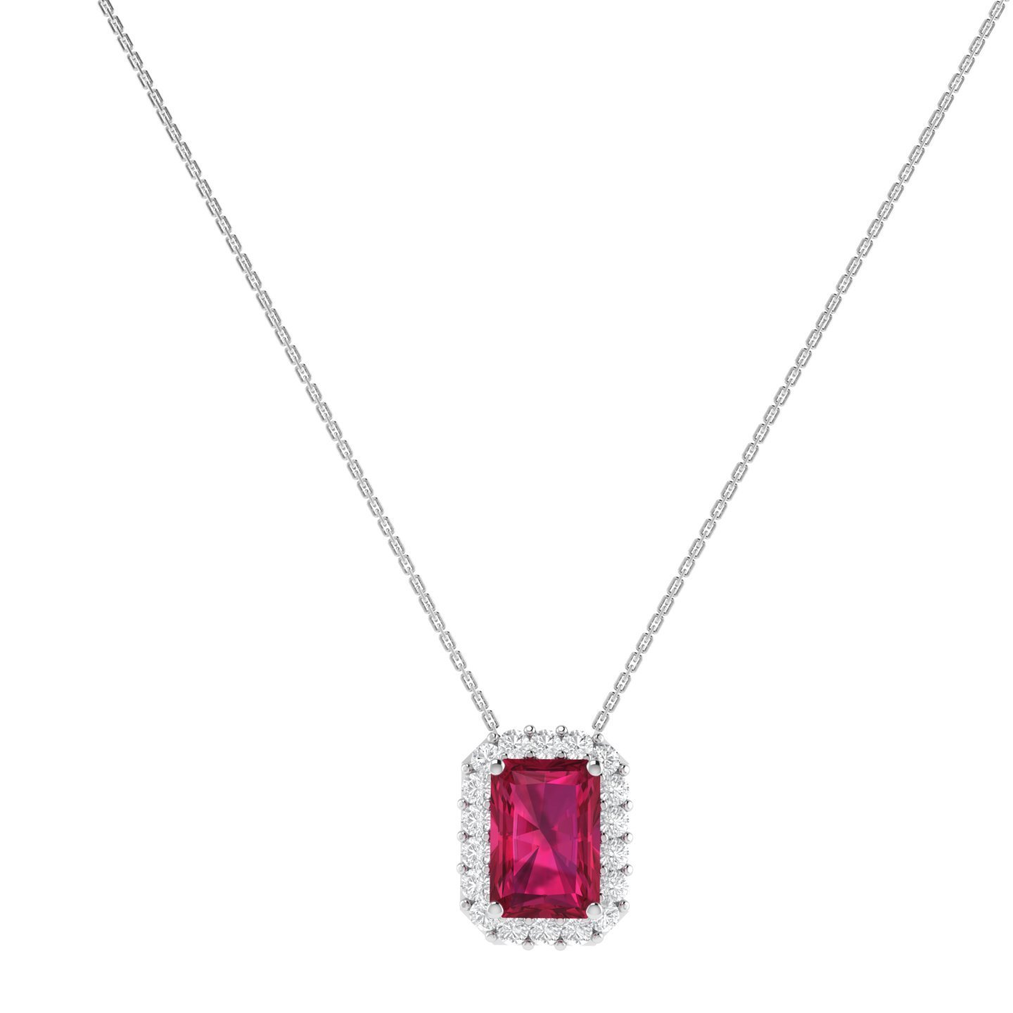 Diana Emerald  Cut Ruby and Glistering Diamond Necklace in 18K Gold (0.3ct)