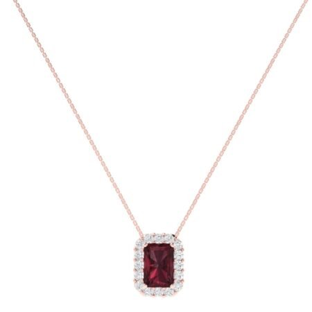 Diana Emerald Cut Garnet and Shimmering Diamond Necklace in 18K Gold (0.25ct)