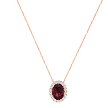 Diana Oval Garnet and Beaming Diamond Necklace in 18K Gold (1.15ct)