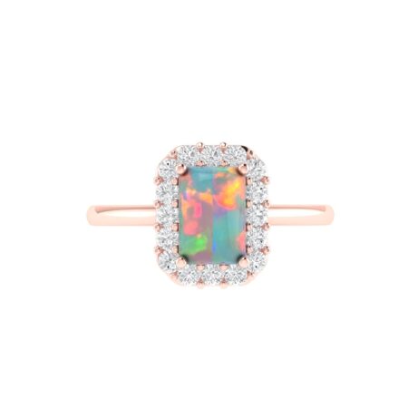Diana Emerald Cut Opal and Shining Diamond Ring in 18K Gold (0.13ct)