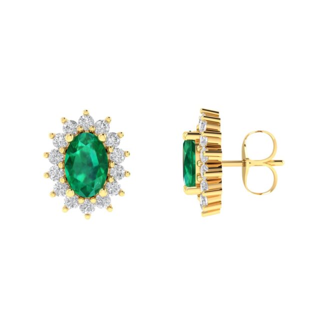 Diana Oval Emerald and Flashing Diamond Earring in 18K Gold (0.56ct)