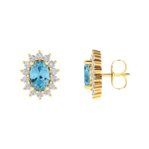Diana Oval Blue Topaz and Ablazing Diamond Earring in 18K Gold (0.54ct)