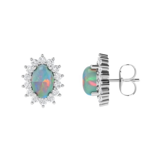 Diana Oval Opal and Shimmering Diamond Earring in 18K Gold (0.32ct)