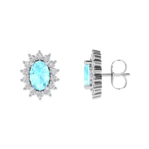 Diana Oval Aquamarine and Sparkling Diamond Earring in 18K Gold (0.4ct)