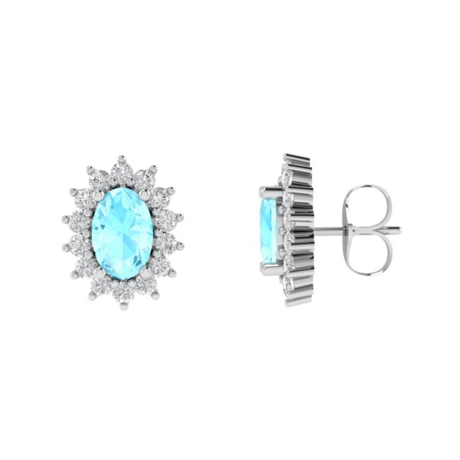 Diana Oval Aquamarine and Sparkling Diamond Earring in 18K Gold (0.4ct)