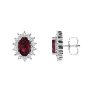 Diana Oval Garnet and Glittering Diamond Earring in 18K Gold (0.5ct)