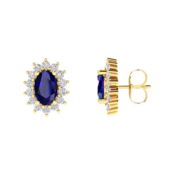 Diana Oval Blue Sapphire and Glistering Diamond Earring in 18K Gold (0.7ct)