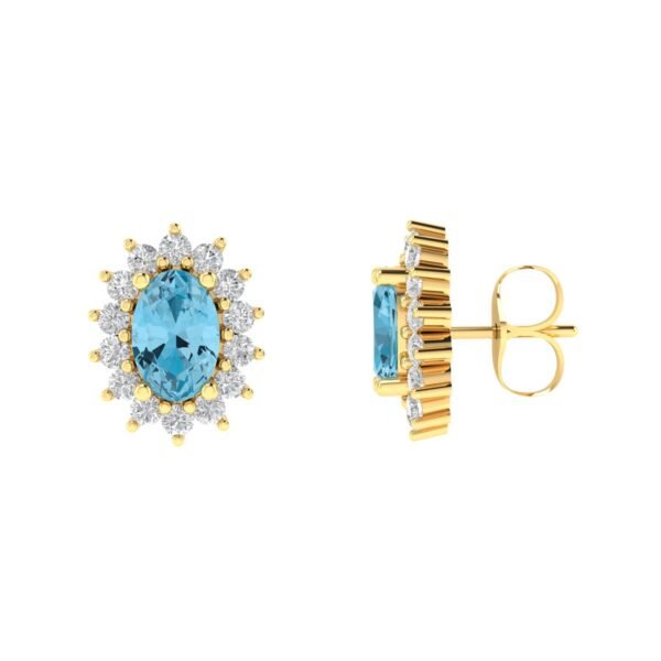 Diana Oval Blue Topaz and Ablazing Diamond Earring in 18K Gold (0.54ct)