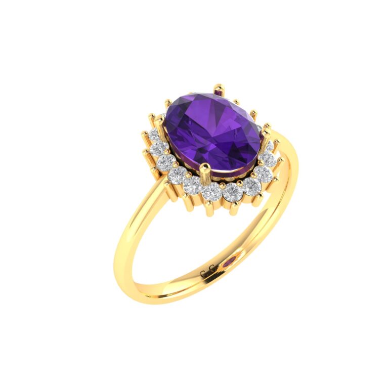 Diana Oval Amethyst and Sparkling Diamond Ring in 18K Gold (0.85ct)