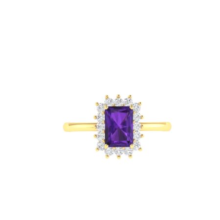 Diana Emerald-Cut Amethyst and Sparkling Diamond Ring in 18K Yellow Gold (0.55ct)