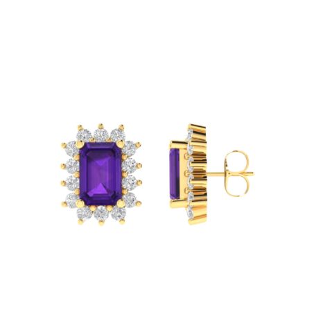 Diana Emerald-Cut Amethyst and Sparkling Diamond Earrings in 18K Yellow Gold (1.1ct)