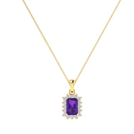 Diana Emerald-Cut Amethyst and Sparkling Diamond Pendant in 18K Yellow Gold (0.55ct)