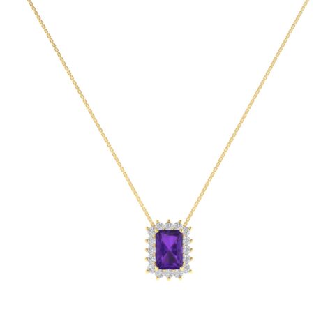 Diana Emerald-Cut Amethyst and Sparkling Diamond Necklace in 18K Yellow Gold (0.55ct)