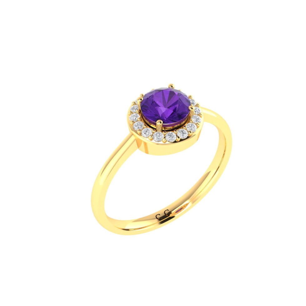 Diana Round Amethyst and Sparkling Diamond Ring in 18K Gold (0.4ct)