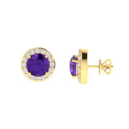 Diana Round Amethyst and Sparkling Diamond Earrings in 18K Gold (0.8ct)