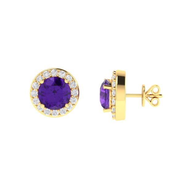 Diana Round Amethyst and Sparkling Diamond Earrings in 18K Yellow Gold (0.8ct)