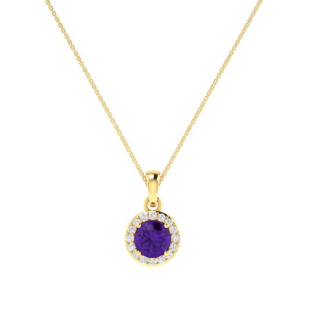 Diana Round Amethyst and Sparkling Diamond Pendant in 18K Gold (0.4ct)