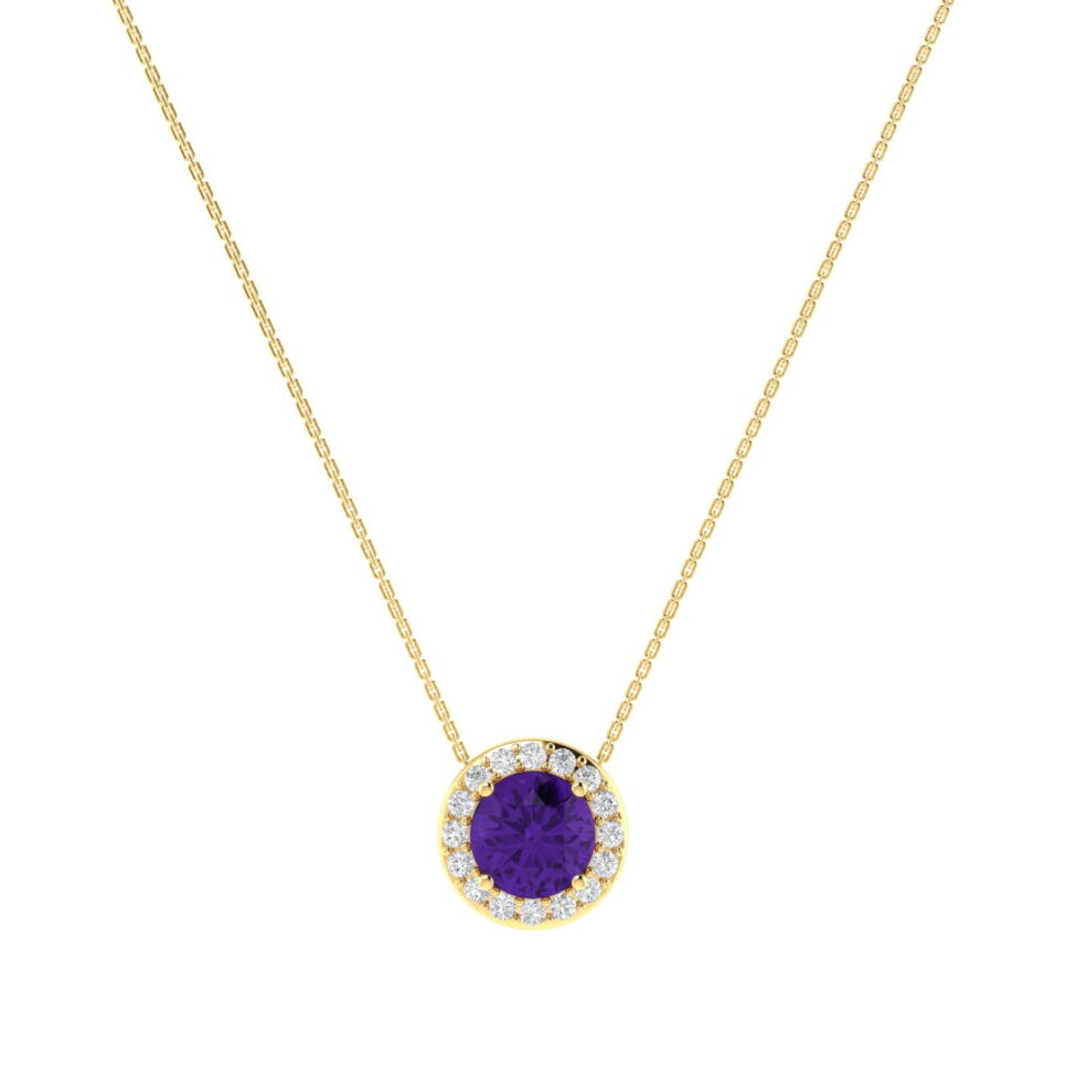 Diana Round Amethyst and Sparkling Diamond Necklace in 18K Gold (0.4ct)