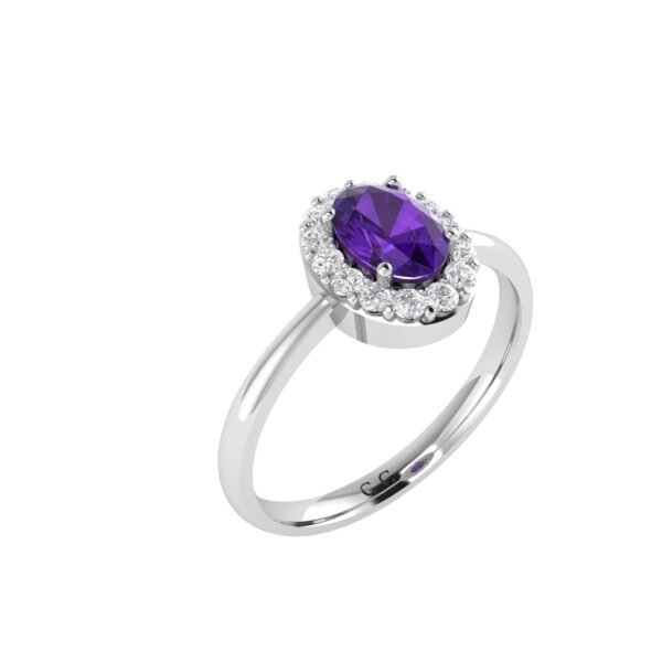 Diana Oval Amethyst and Sparkling Diamond Ring in 18K White Gold (1.7ct)