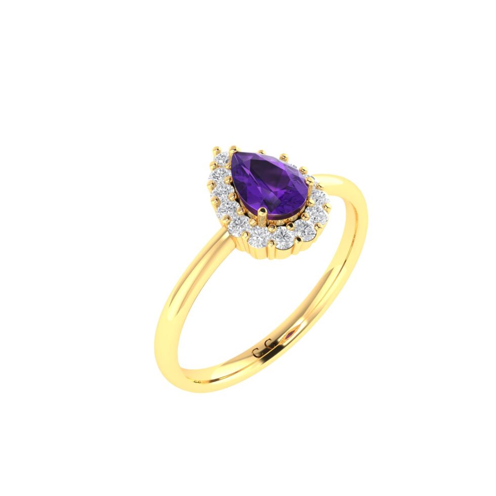 Diana Pear Amethyst and Sparkling Diamond Ring in 18K Yellow Gold (0.45ct)