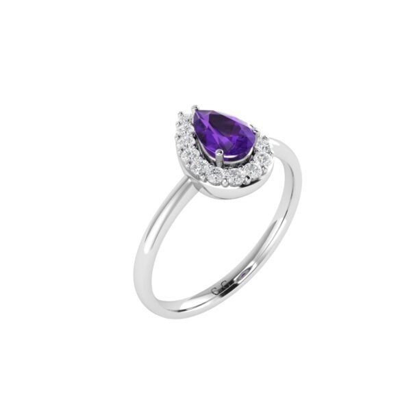 Diana Pear Amethyst and Sparkling Diamond Ring in 18K White Gold (0.35ct)
