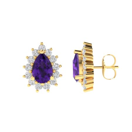 Diana Pear Amethyst and Sparkling Diamond Earrings in 18K Yellow Gold (0.9ct)