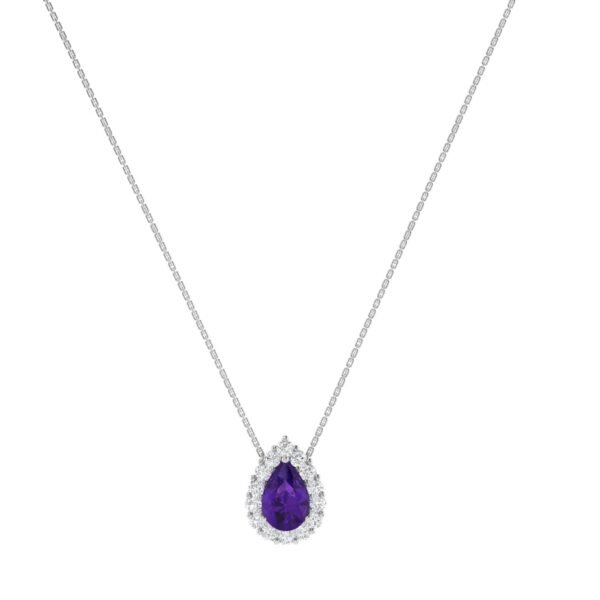 Diana Pear Amethyst and Sparkling Diamond Necklace in 18K White Gold (0.45ct)