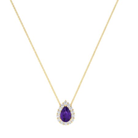 Diana Pear Amethyst and Sparkling Diamond Necklace in 18K Yellow Gold (0.45ct)