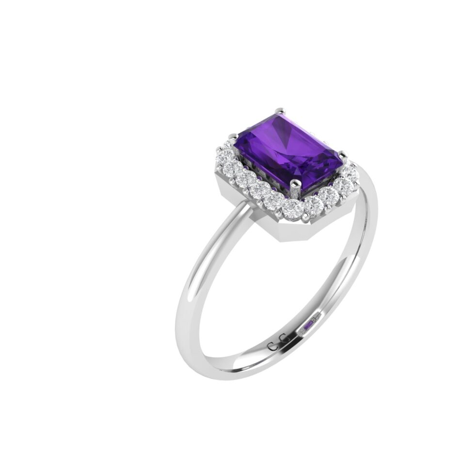 Diana Emerald  Cut Amethyst and Sparkling Diamond Ring in 18K Gold (0.23ct)