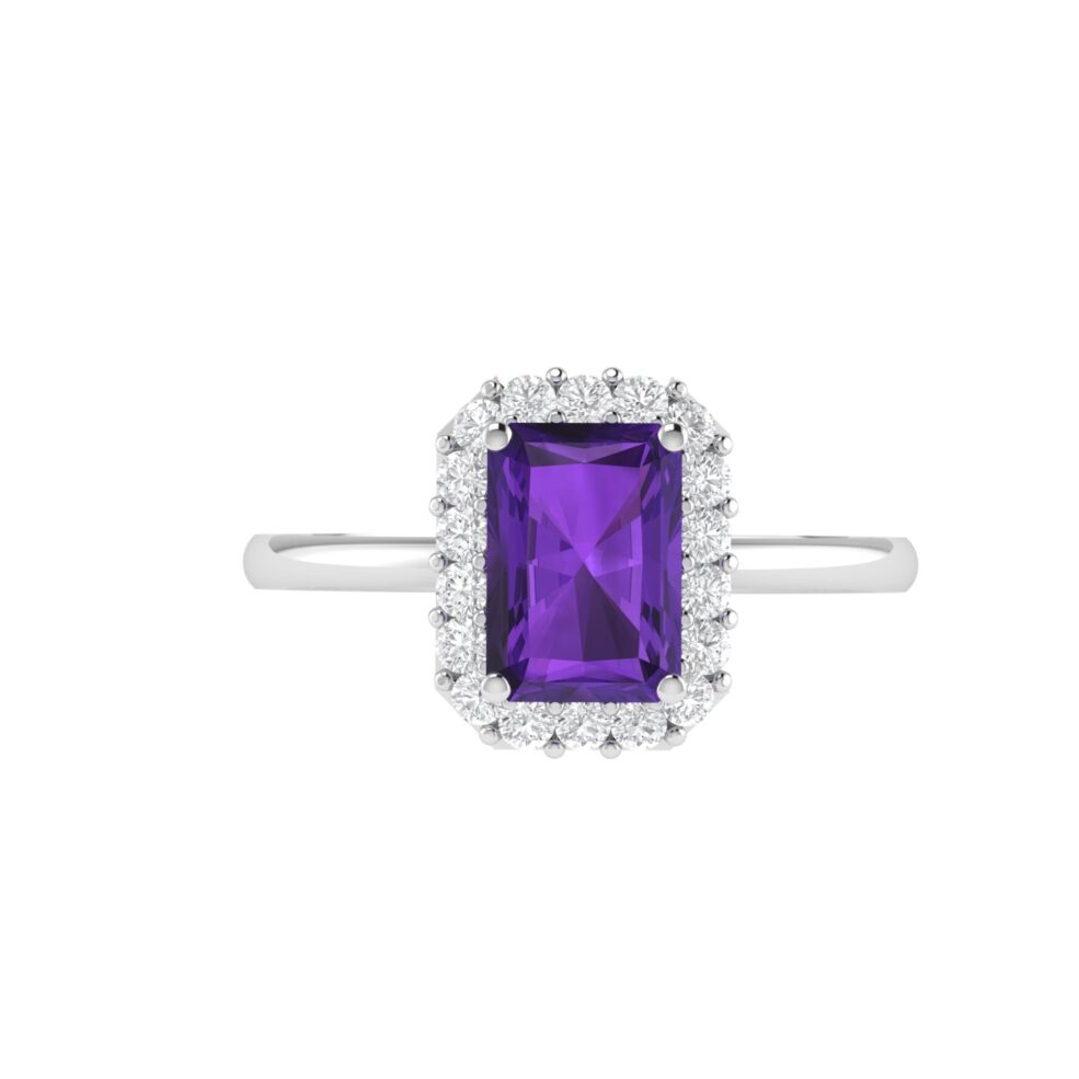 Diana Emerald Cut Amethyst and Sparkling Diamond Ring in 18K Gold (0.23ct)