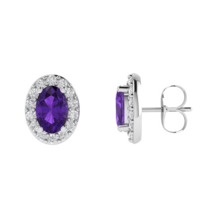 Diana Oval Amethyst and Sparkling Diamond Earrings in 18K White Gold (3.4ct)