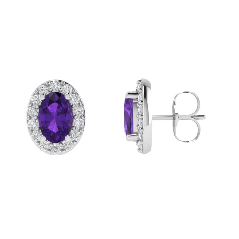 Diana Oval Amethyst and Sparkling Diamond Earrings in 18K White Gold (3.4ct)