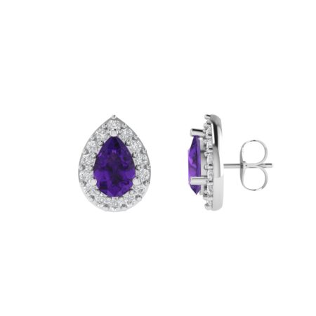 Diana Pear Amethyst and Sparkling Diamond Earrings in 18K White Gold (0.7ct)