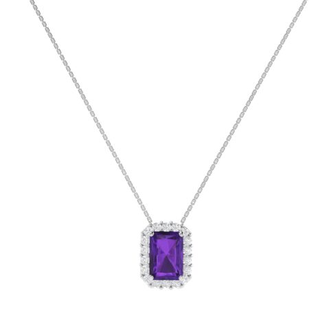 Diana Emerald  Cut Amethyst and Sparkling Diamond Necklace in 18K Gold (0.23ct)