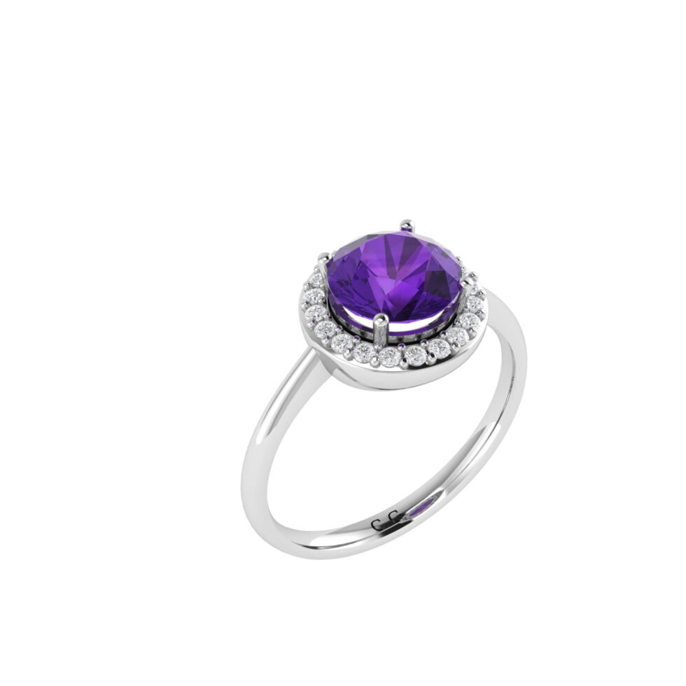 Diana Round Amethyst and Sparkling Diamond Ring in 18K White Gold (1.8ct)