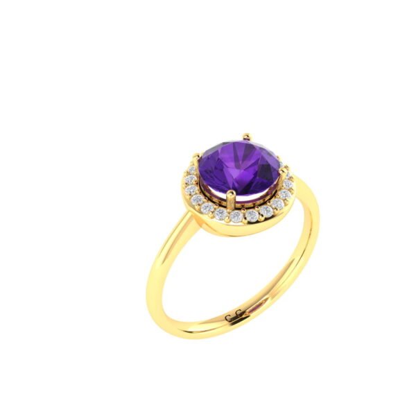 Diana Round Amethyst and Sparkling Diamond Ring in 18K Yellow Gold (1.8ct)