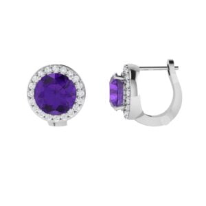 Diana Round Amethyst and Sparkling Diamond Earrings in 18K White Gold (3.6ct)