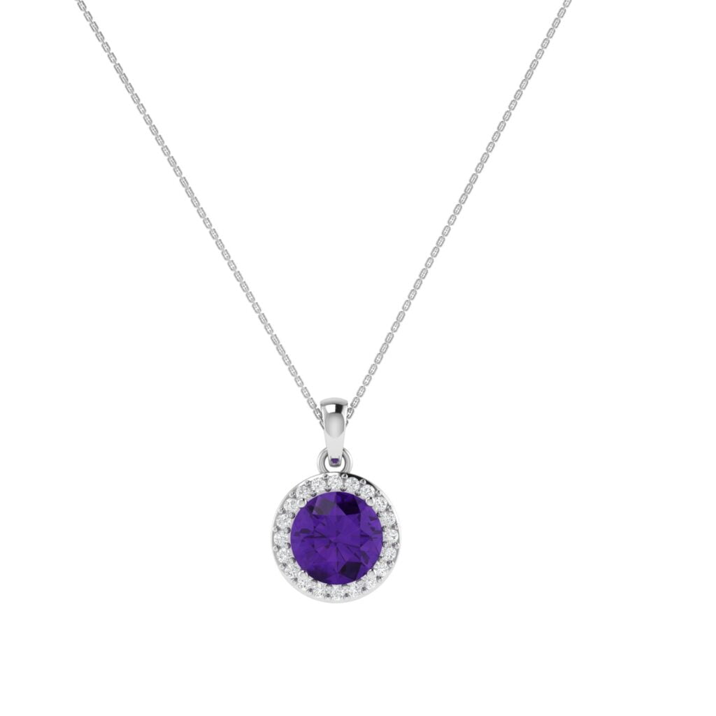 Diana Round Amethyst and Sparkling Diamond Pendant in 18K White Gold (1.8ct)