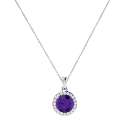 Diana Round Amethyst and Sparkling Diamond Pendant in 18K White Gold (1.8ct)