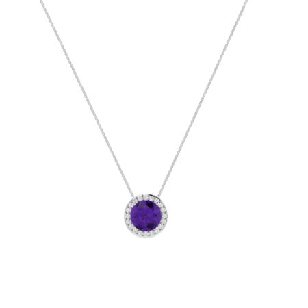 Diana Round Amethyst and Sparkling Diamond Necklace in 18K White Gold (1.8ct)