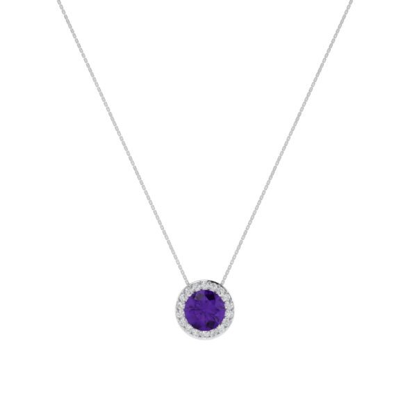 Diana Round Amethyst and Radiant Diamond Necklace in 18K White Gold (1.8ct)