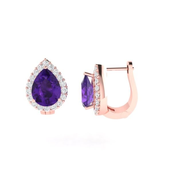 Diana Pear Amethyst and Radiant Diamond Earrings in 18K Rose Gold (1.7ct)