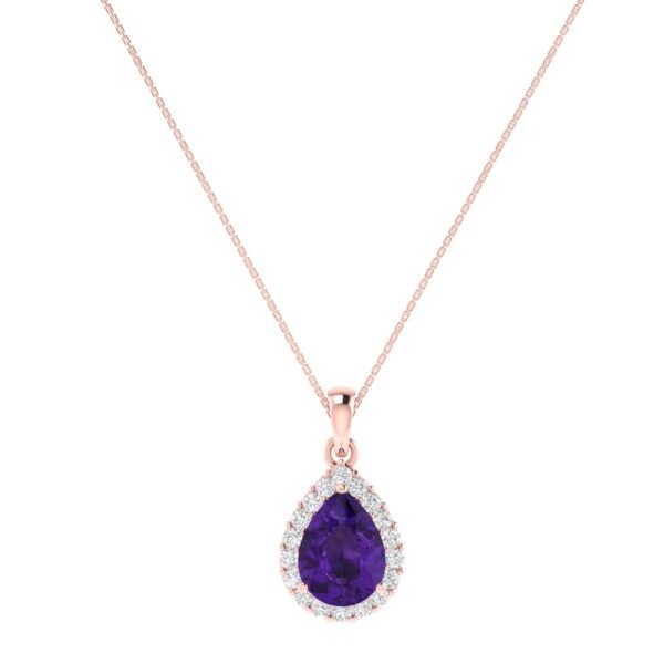 Diana Pear Amethyst and Radiant Diamond Pendant in 18K Rose Gold (0.85ct)