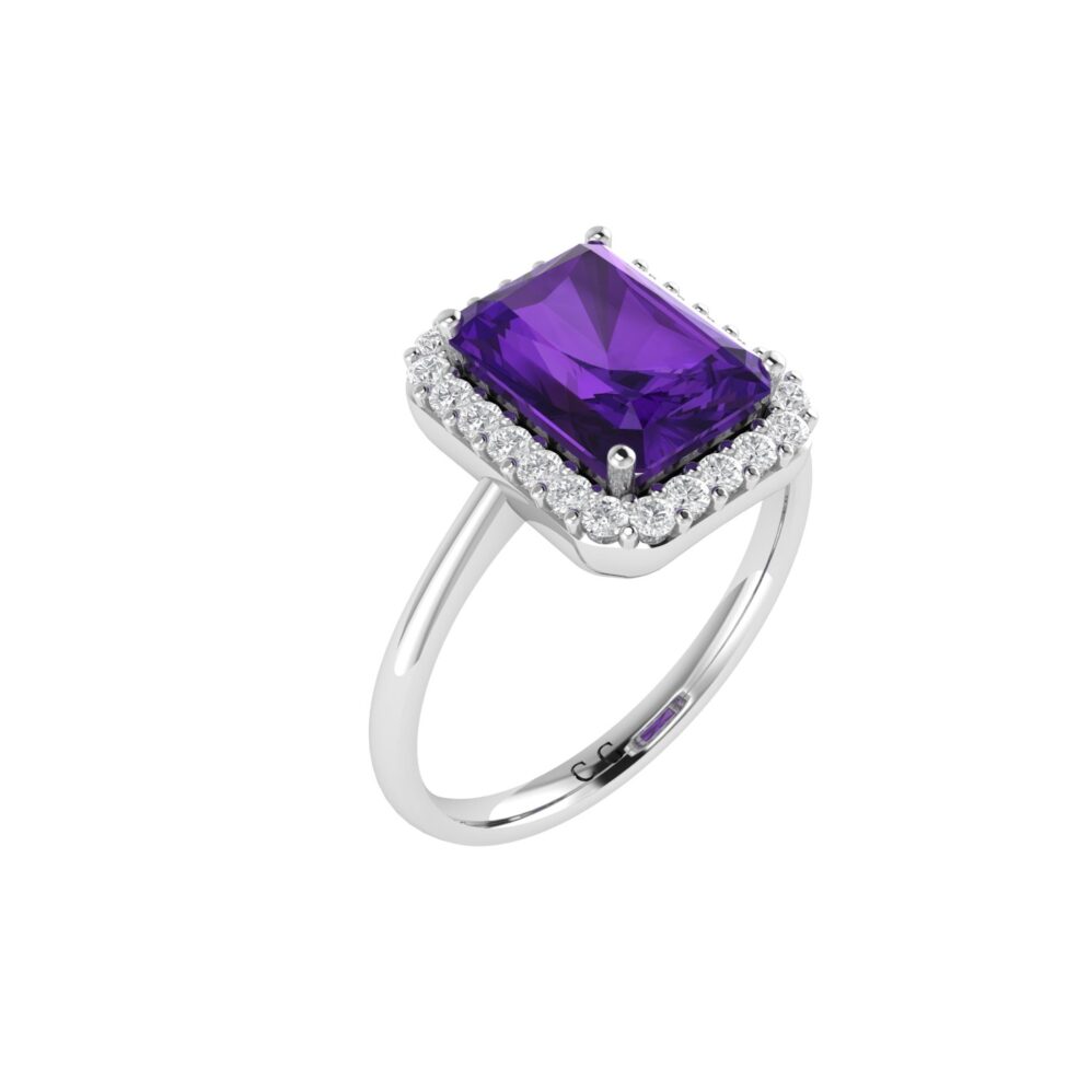 Diana Emerald Cut Amethyst and Sparkling Diamond Ring in 18K Gold (0.65ct)